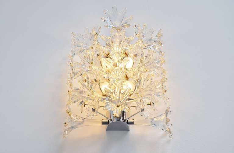Mid-20th Century Venini Esprit Flower Wall Lamp Clear Glass 1960