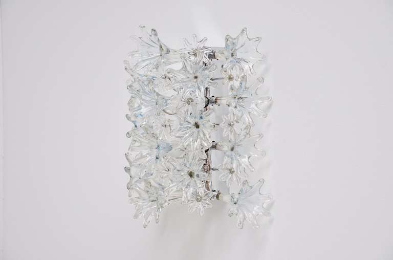 Chrome Venini Esprit Flower Wall Lamp Clear Glass 1960