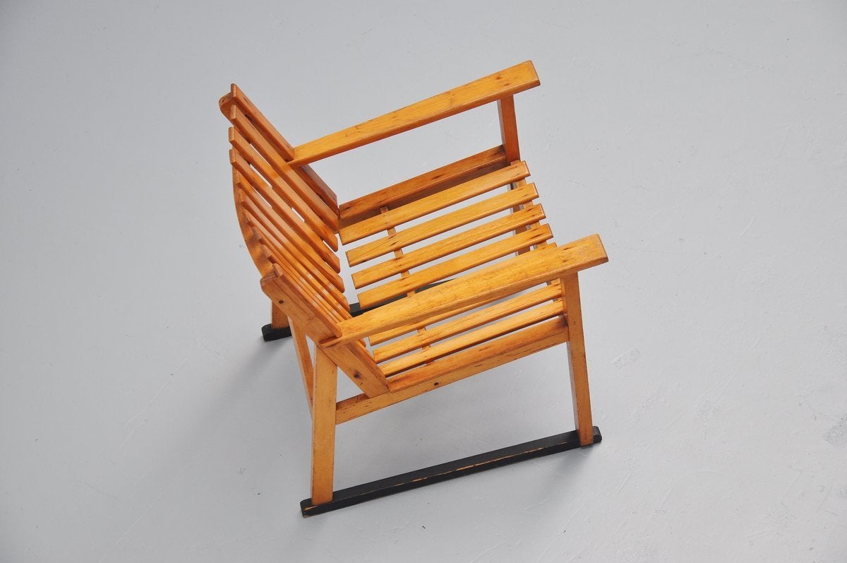 Lacquered Dutch Modernist Slat Chair from de Haagse School, 1950