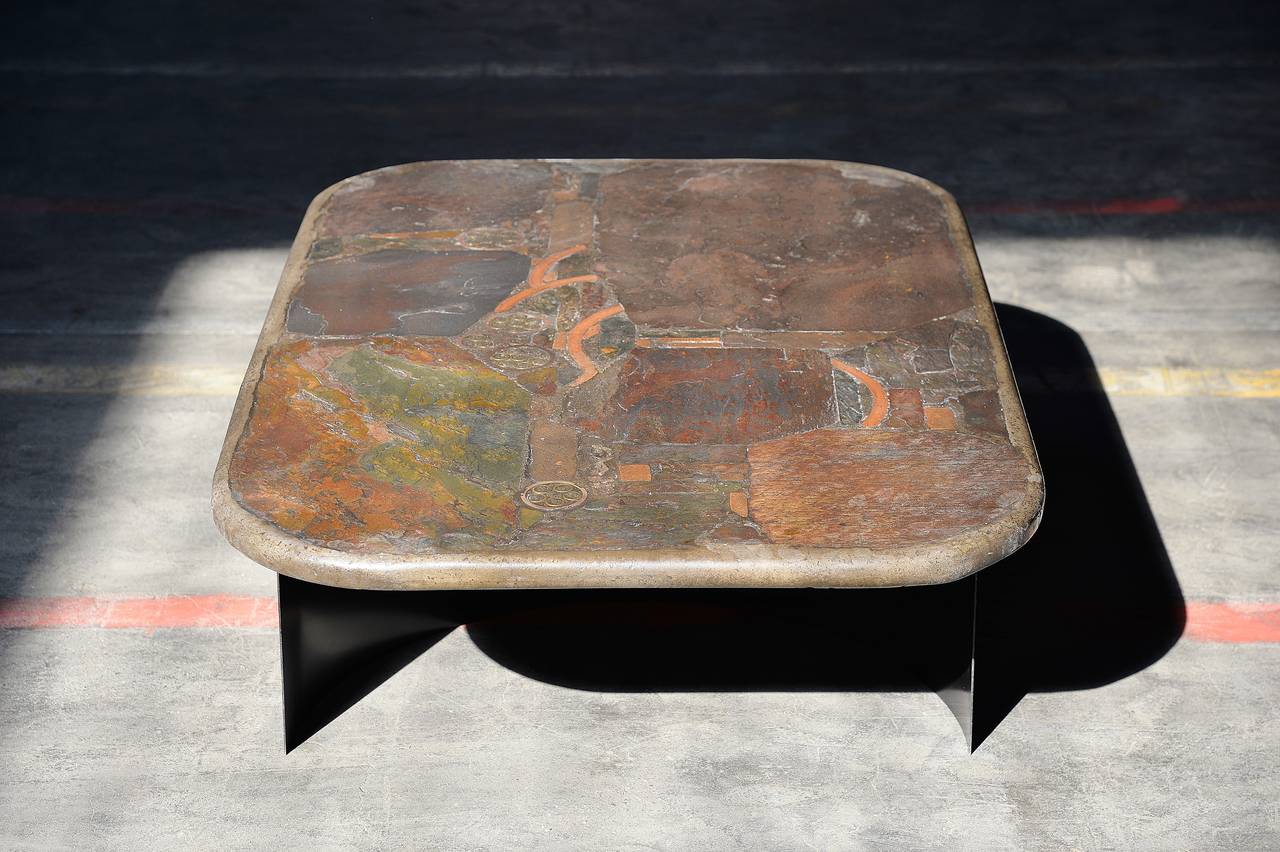 Mid-Century Modern Paul Kingma Unique Art Slate Concrete Coffee Table, 1985