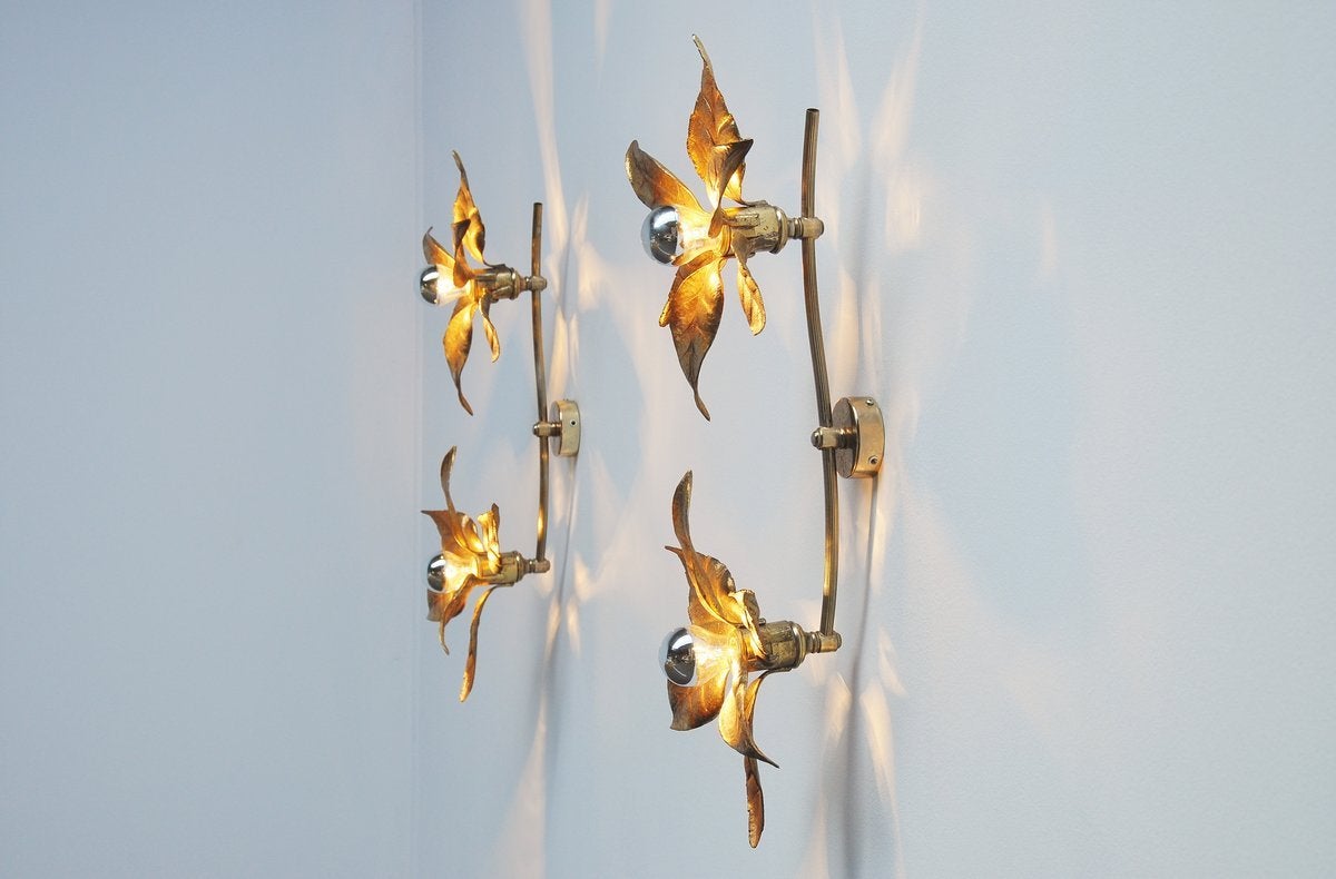 Mid-Century Modern Willy Daro Attributed Double Flower Sconces, Belgium 1970