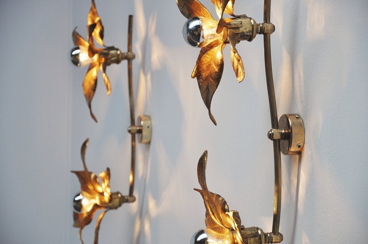 Willy Daro Attributed Double Flower Sconces, Belgium 1970 In Good Condition In Roosendaal, Noord Brabant