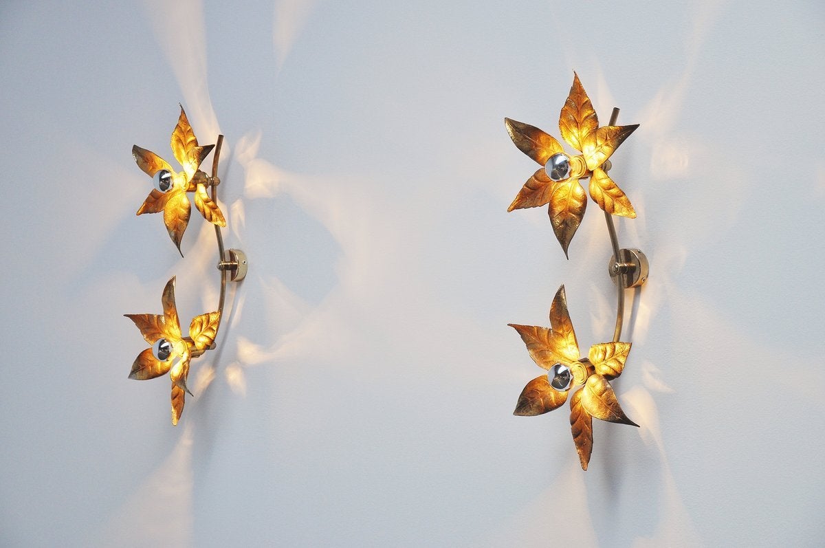 Willy Daro Attributed Double Flower Sconces, Belgium 1970 1