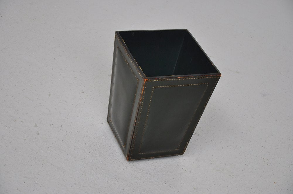Jacques Adnet Green Leather Paper Basket 1950s