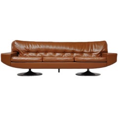 Topform Camel Colored Leather Sofa With Rosewood Details