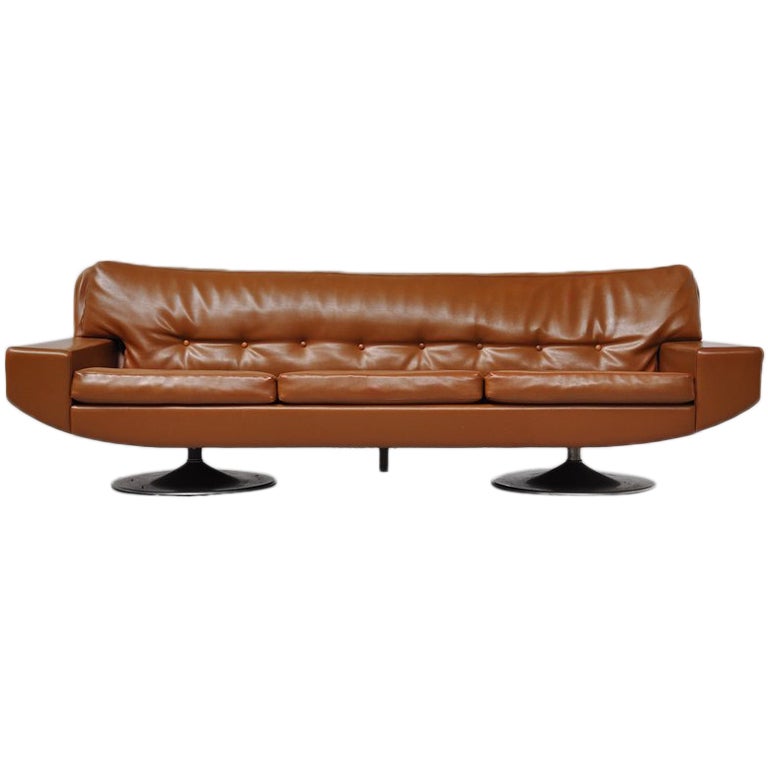 Topform Camel Colored Leather Sofa With Rosewood Details