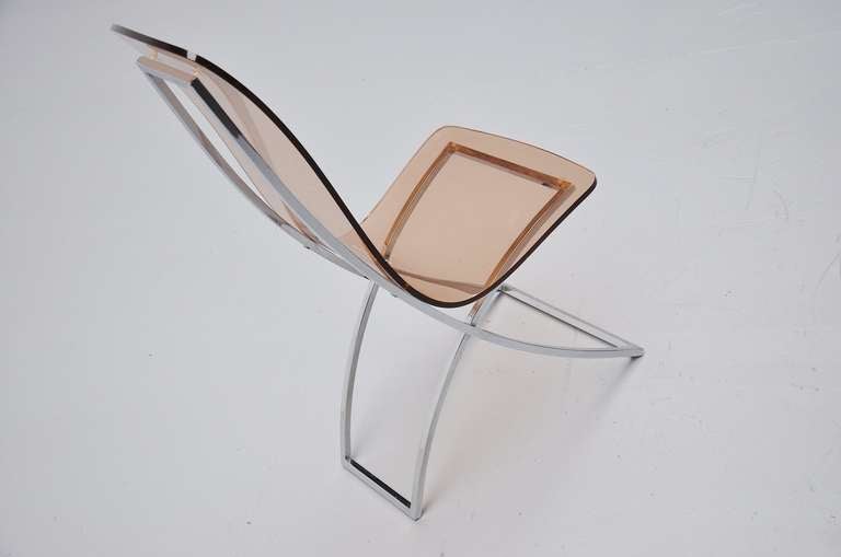 Lucite and Chrome Dining Chairs, France 1970 Estelle Laverne Style 2