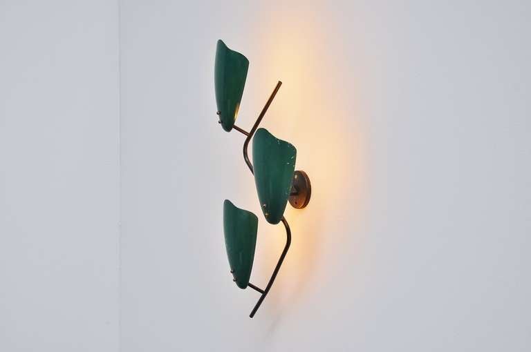 Mid-Century Modern Italian Triple Wall Lamp with Organic Shades 1950 Arredoluce style