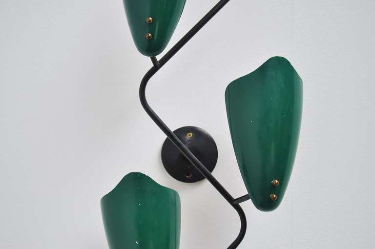 Brass Italian Triple Wall Lamp with Organic Shades 1950 Arredoluce style