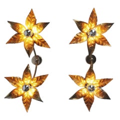 Willy Daro Attributed Double Flower Sconces, Belgium 1970