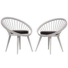 Yngve Ekstrom Circle Chairs for Swedese White Lacquered Wood