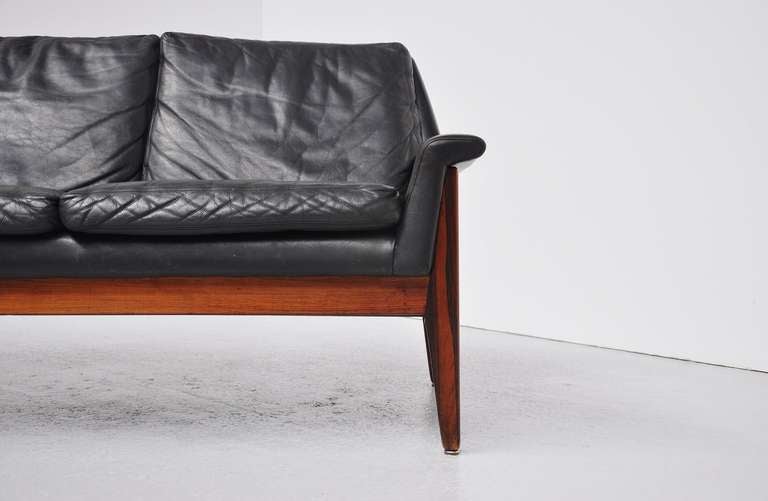 Canapé trois places en cuir et bois de rose de Bovenkamp 1960