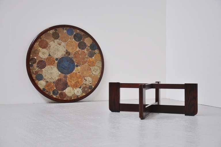 Mid-20th Century Tue Poulsen Ceramic Art And Wood Coffee Table Colored Tiles Denmark 1960