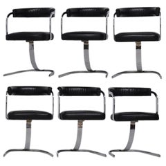 Italian cantilever dining chairs set of 6 in chrome and leather