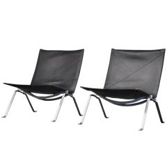 Poul Kjaerholm PK22 pair for E. Kold Christensen black leather