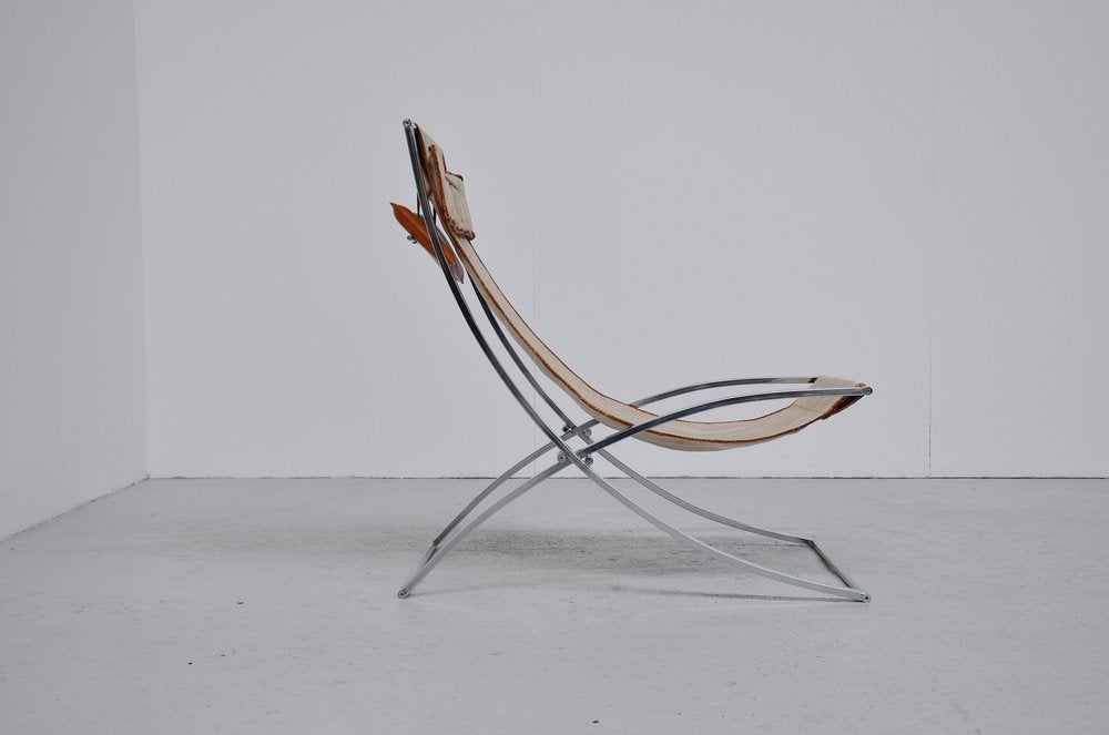 Italian Marcello Cuneo Luisa lounge chair Canvas chrome folding chair
