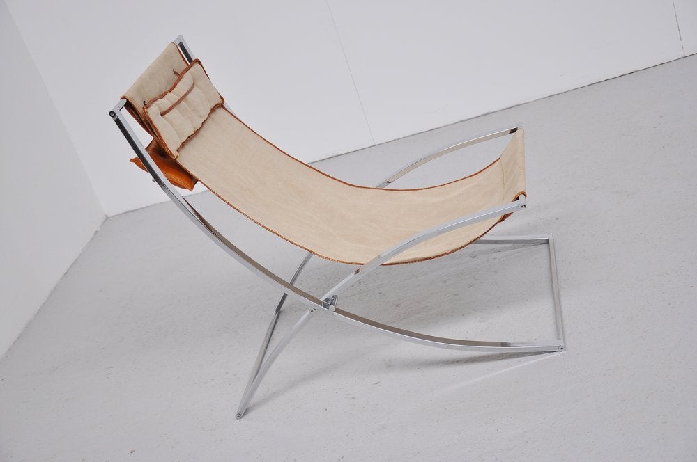 Marcello Cuneo Luisa lounge chair Canvas chrome folding chair In Good Condition In Roosendaal, Noord Brabant