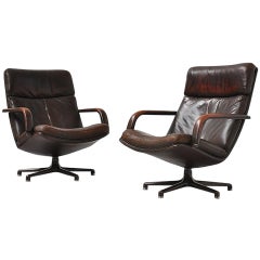Geoffrey Harcourt Artifort F154 leather swivel chairs Paulin era
