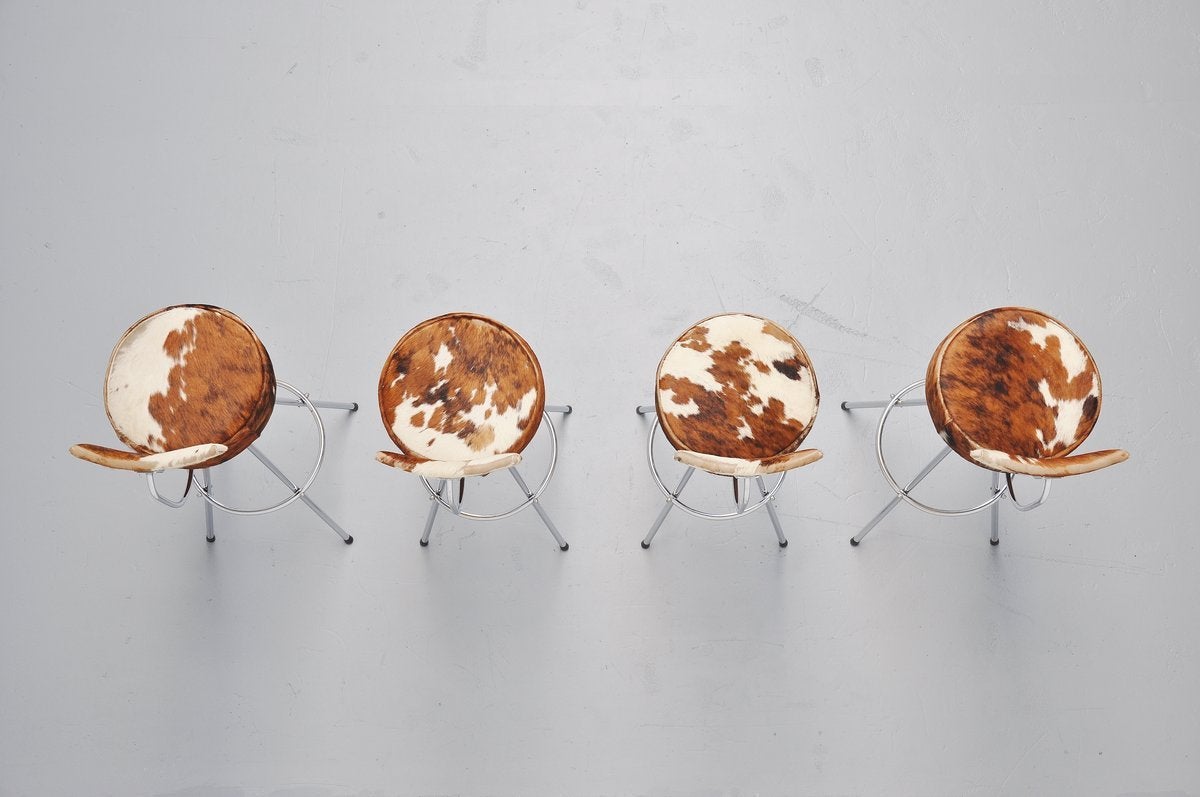 Mid-Century Modern Cow Skin Bar Stools Made In Germany 1965