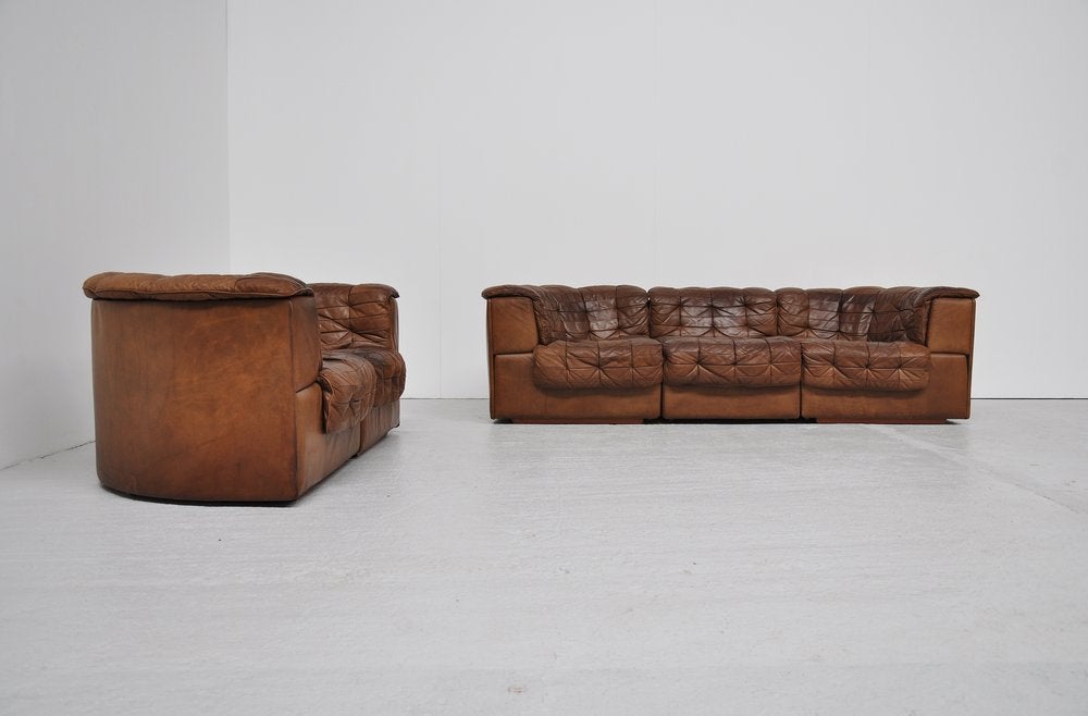 De Sede DS11 Patchwork Element Sofa Pair in Brown Leather In Good Condition In Roosendaal, Noord Brabant