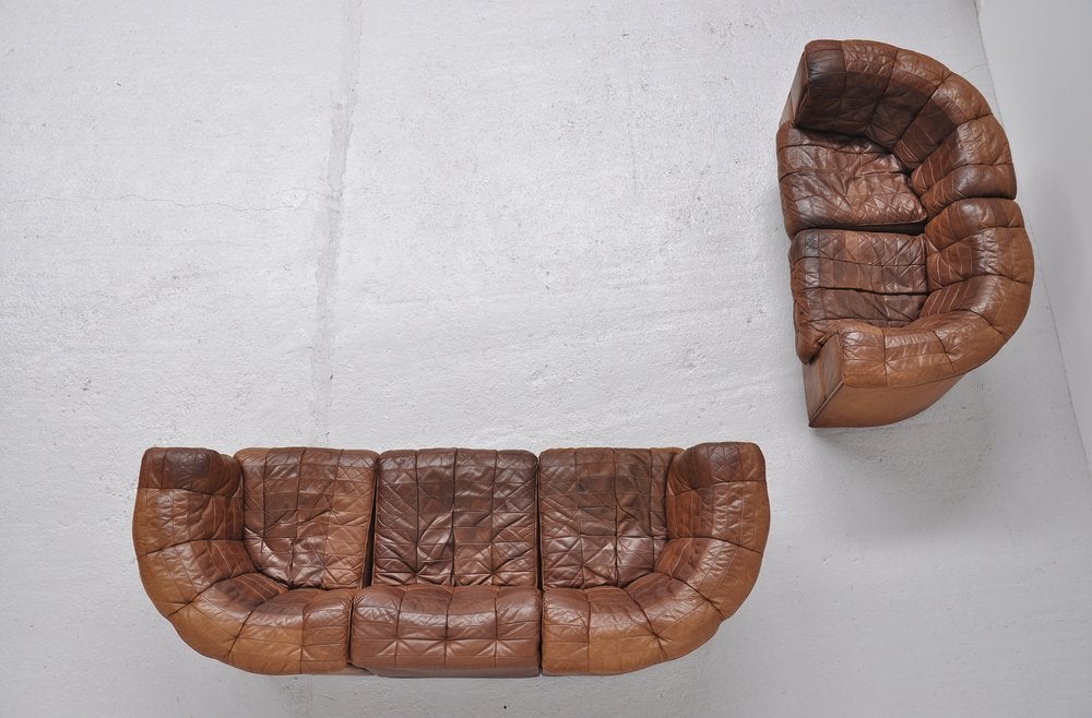 De Sede DS11 Patchwork Element Sofa Pair in Brown Leather 3
