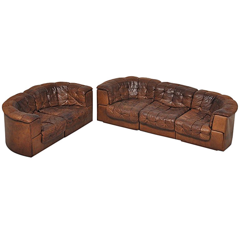 De Sede DS11 Patchwork Element Sofa Pair in Brown Leather