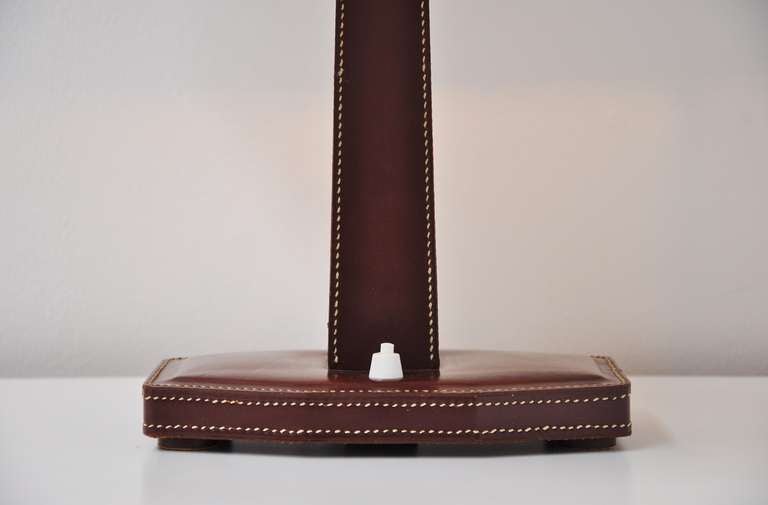 Mid-Century Modern Jacques Adnet Hermes Attributed Leather Table Lamp Brown 1950