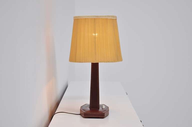 Jacques Adnet Hermes Attributed Leather Table Lamp Brown 1950 2
