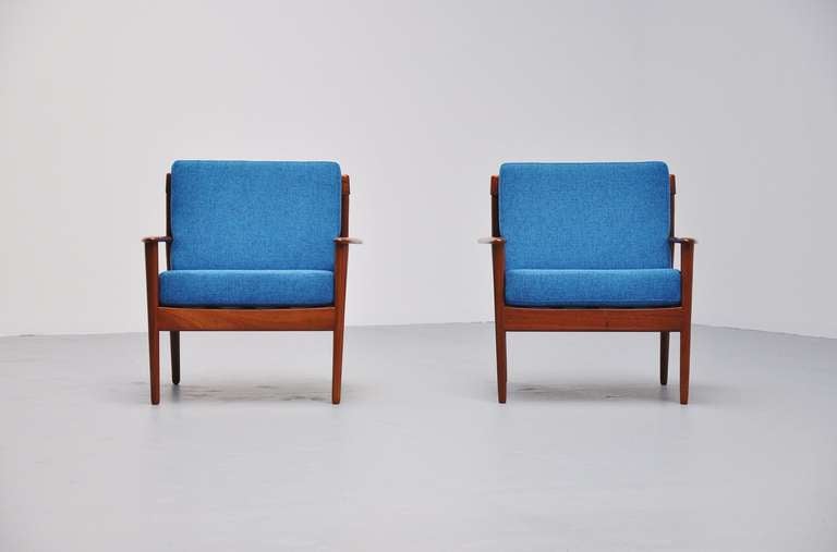 Scandinavian Modern Grete Jalk Easy Chairs, Model #56, Poul Jeppesen, 1961