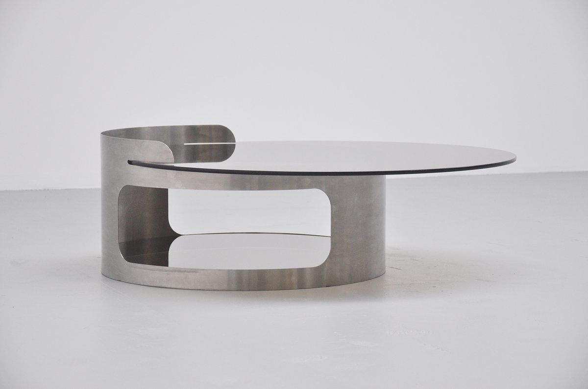 French Kappa brushed steel Coffee Table France 1970