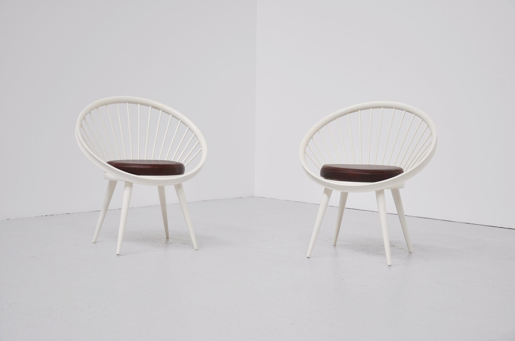 Yngve Ekstrom Circle Chairs for Swedese White Lacquered Wood