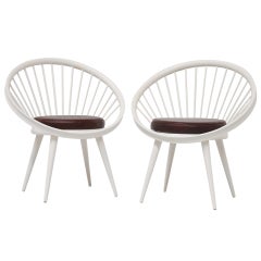 Yngve Ekstrom Circle Chairs for Swedese White Lacquered Wood