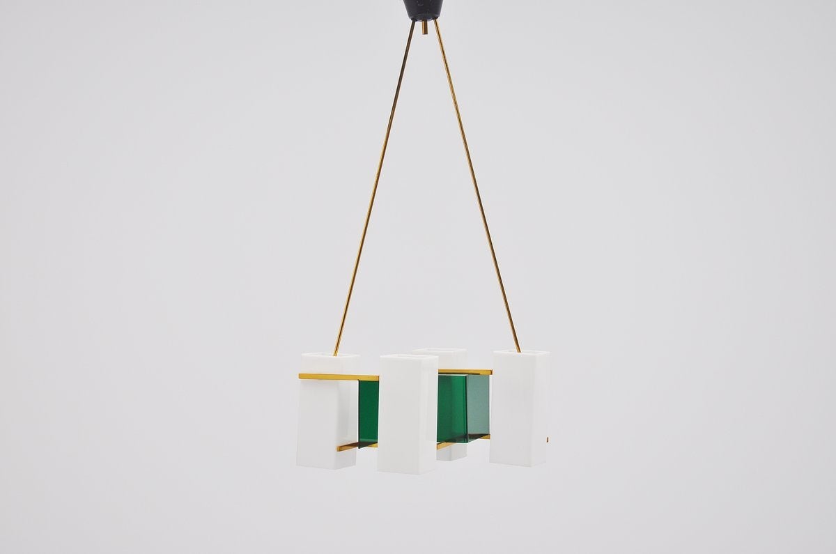 Brass Stilux Chandelier in Plexiglass, Italy, 1960