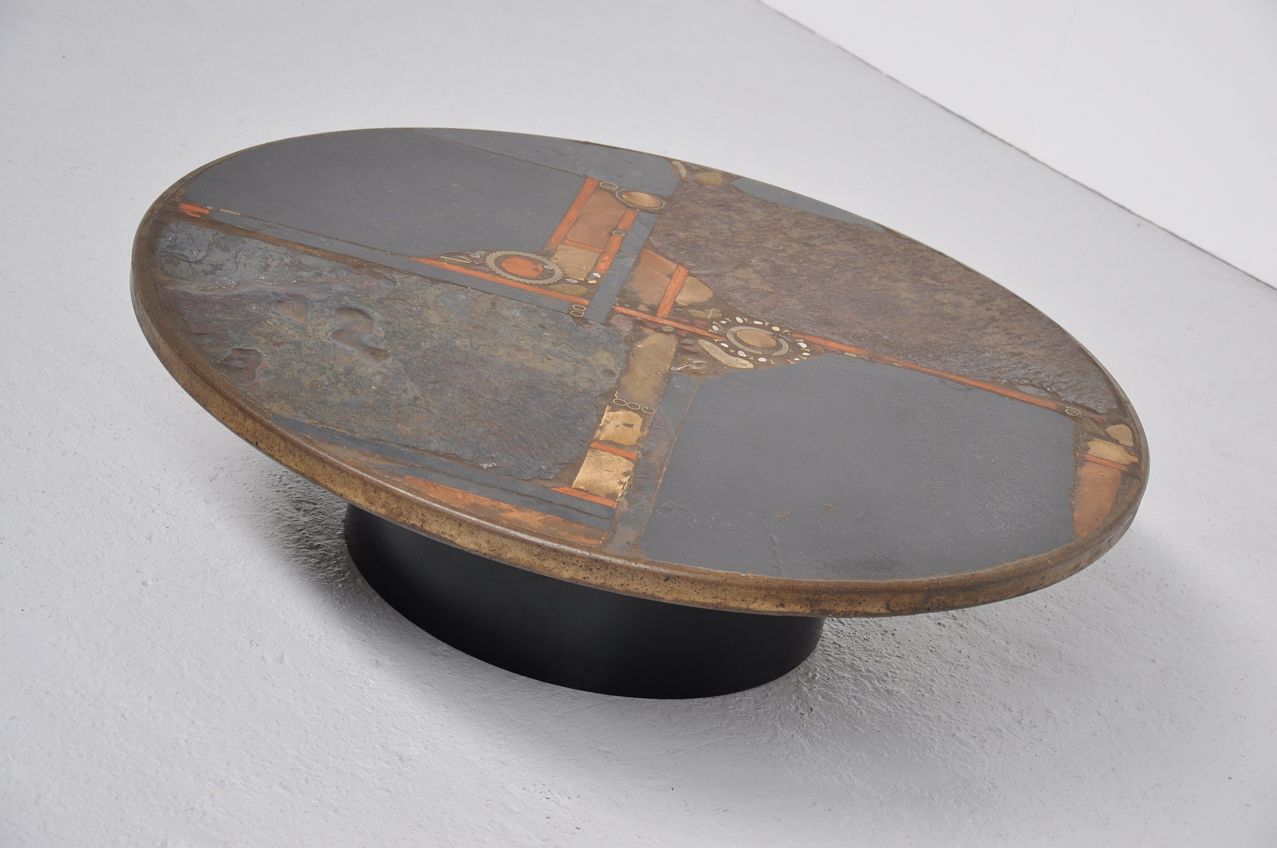 Paul Kingma Ceramic Art Slate Coffee Table With Metal Foot 1974