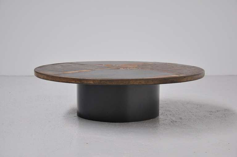 Mid-Century Modern Paul Kingma Ceramic Art Slate Coffee Table With Metal Foot 1974