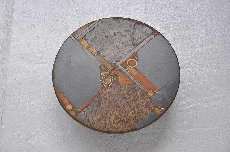 Dutch Paul Kingma Ceramic Art Slate Coffee Table With Metal Foot 1974