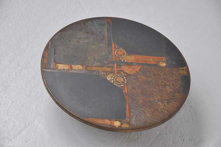 Paul Kingma Ceramic Art Slate Coffee Table With Metal Foot 1974 In Excellent Condition In Roosendaal, Noord Brabant