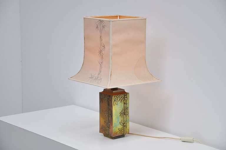 Mid-Century Modern Pragos Brass Table Lamp with Bamboo Leaves, France, 1970