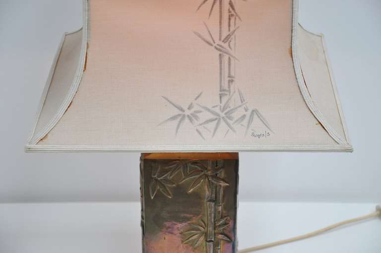 Pragos Brass Table Lamp with Bamboo Leaves, France, 1970 In Good Condition In Roosendaal, Noord Brabant