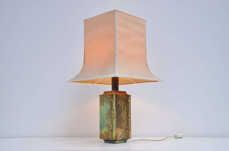 Pragos Brass Table Lamp with Bamboo Leaves, France, 1970 4