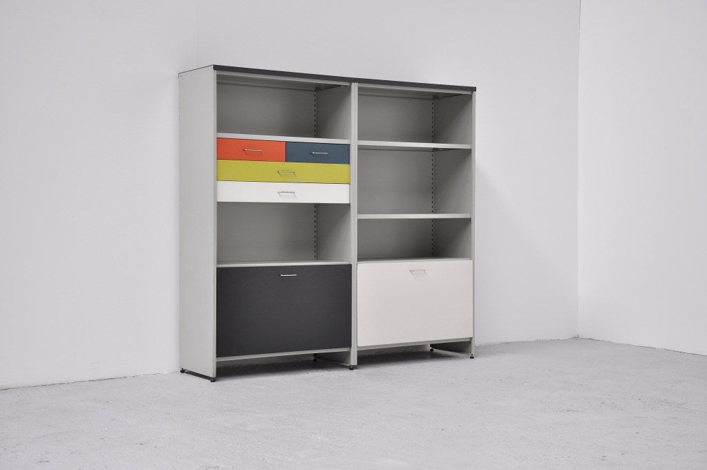 Very rare and exceptionnal cabinet designed by Andre Cordemeijer for Gispen Culemborg in 1962. This cabinet is from the modular 5600 series and we have several of these in stock. All possible variations you'd like, we have. Gig, high, small, long,