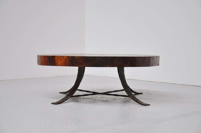 Tree Trunk Huge Coffee Table With Wrought Iron Base 1960