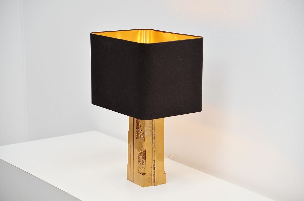 Michel Mangematin Bronze Table Lamp, France, 1970 In Good Condition In Roosendaal, Noord Brabant