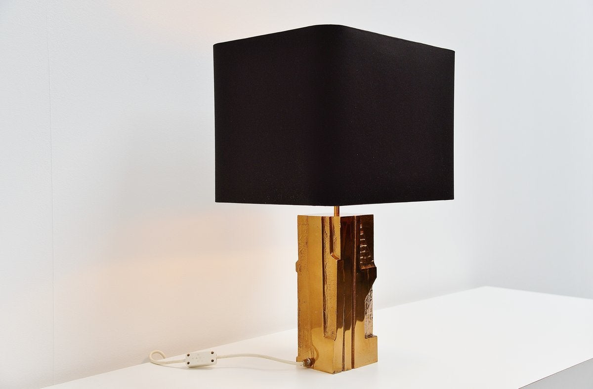 French Michel Mangematin Bronze Table Lamp, France, 1970