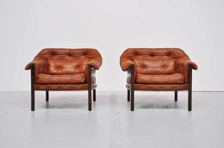 Mid-Century Modern Arne Norell Coja Club Chairs In Leather And Teak 1960