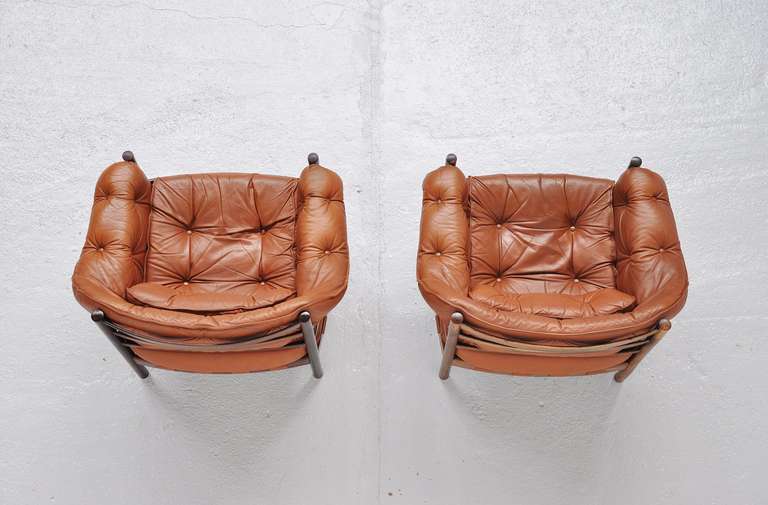 Arne Norell Coja Club Chairs In Leather And Teak 1960 In Good Condition In Roosendaal, Noord Brabant