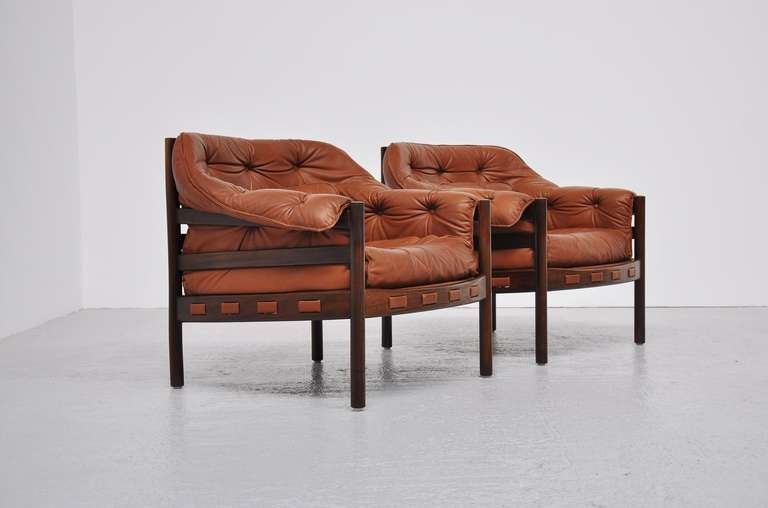 Mid-20th Century Arne Norell Coja Club Chairs In Leather And Teak 1960