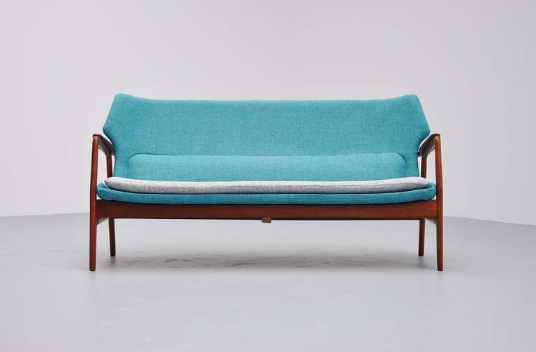 Fabric Bovenkamp Wingback Lounge Sofa Blue Aksel Bender Madsen, 1960