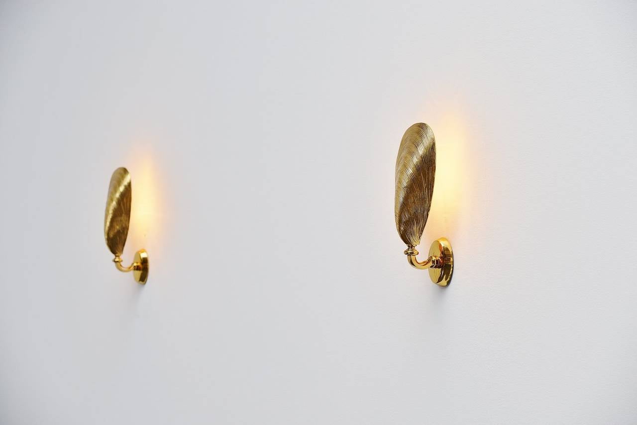 Mid-Century Modern Solid Bronze Mussel Sconces Made in France, 1970