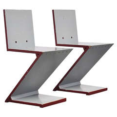 Gerrit Rietveld Zig Zag chair pair G.A. v.d. Groenekan 1961